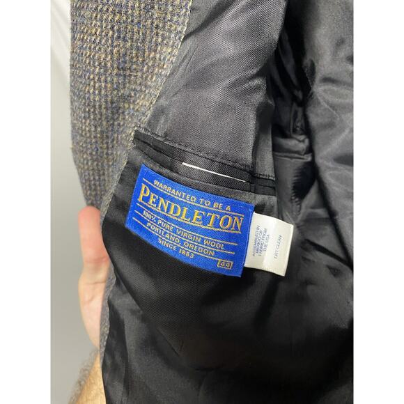 Vintage Pendleton Virgin Wool Tweed Sport Coat Blazer Elbow Patch Size 44 Brown - Picture 3 of 8